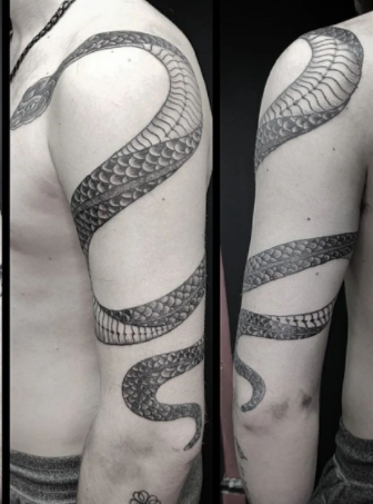 Twisty Snake Tattoo Design On Shoulder