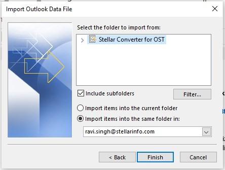 Select the folder in Outlook profile