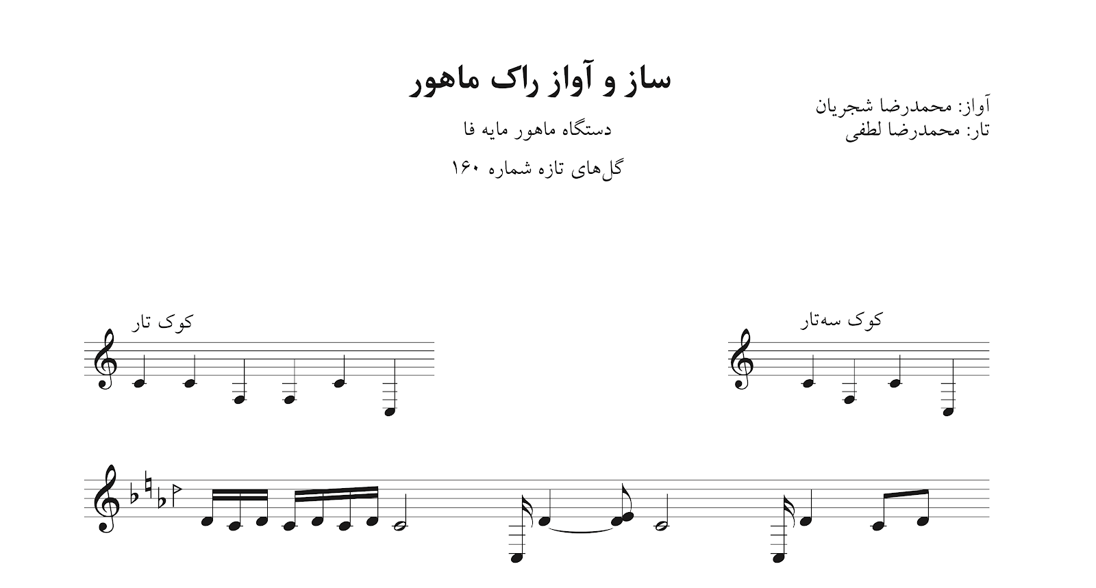 نت ساز و آواز محمدرضا لطفی تار و محمدرضا شجریان گل‌های تازه ۱۶۰ راک ماهور