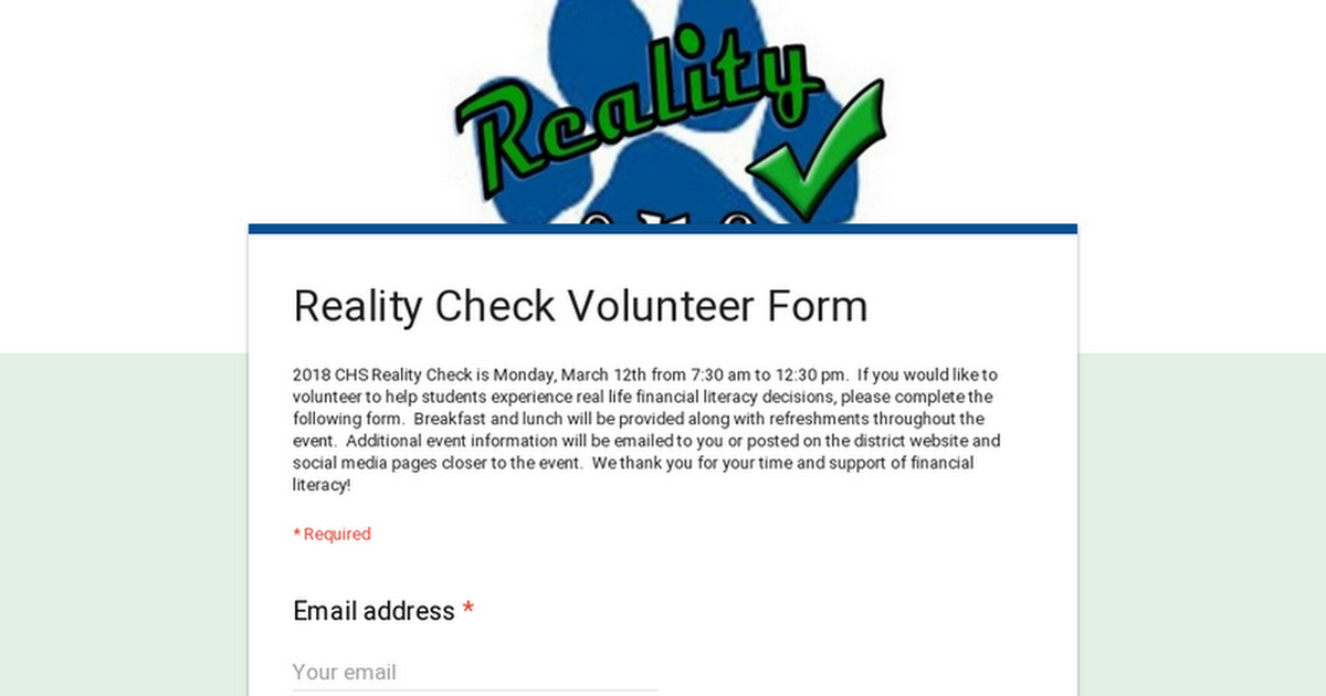 Reality Check Volunteer Form