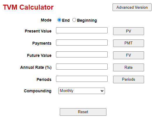 Time value calculator allows you to check future value, present value, the interest rate or establish a periodic payment. 