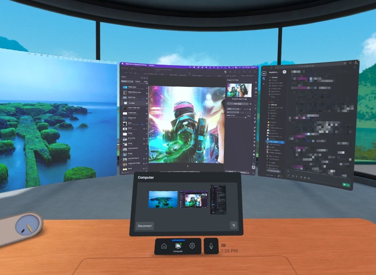 Văn phòng riêng của Horizon Workrooms với máy Mac hiển thị trên Meta Quest 2