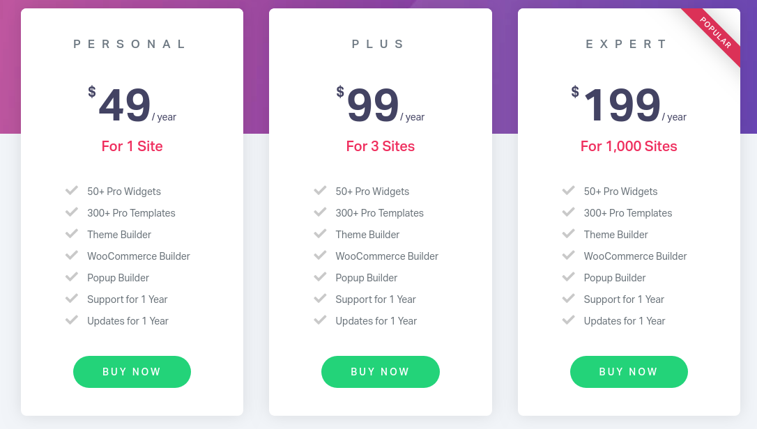 elementor wordpress page builder plugin pricing