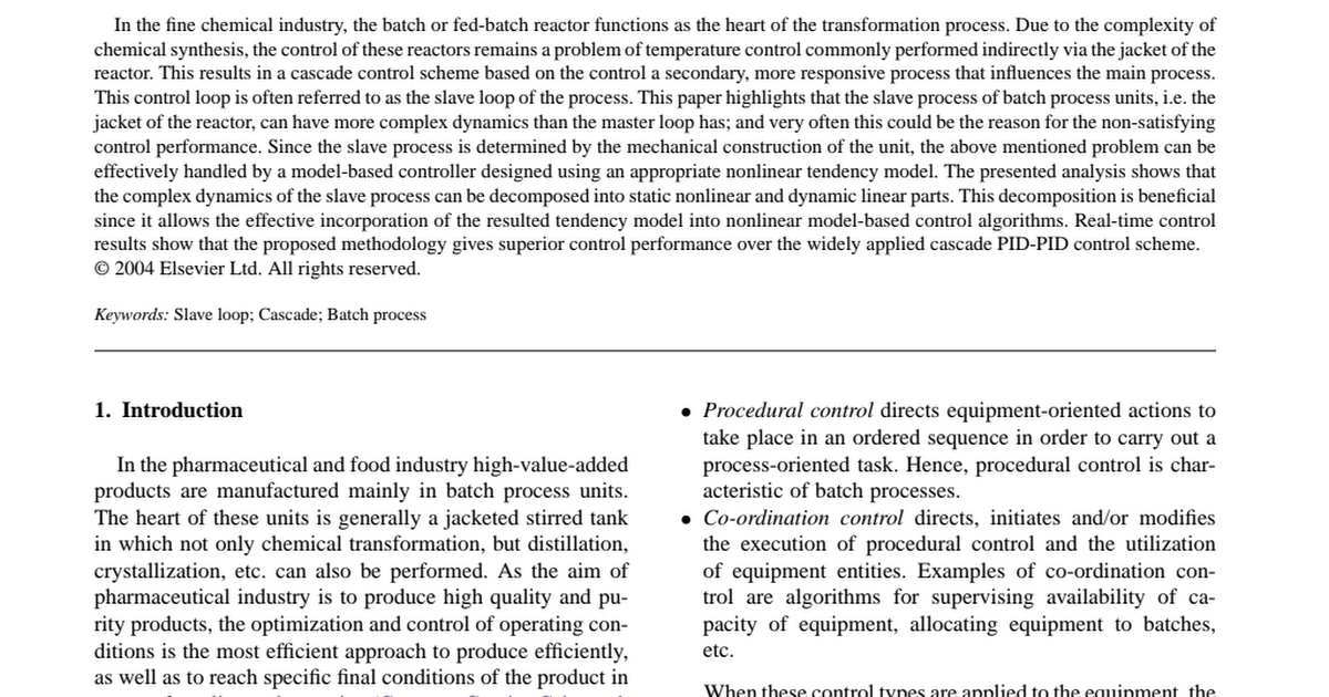Tendency Model Based Improvement Of The Slave Loop In Cascade