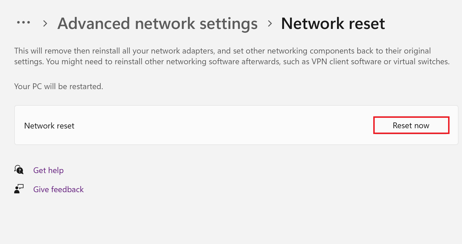 reset Network settings