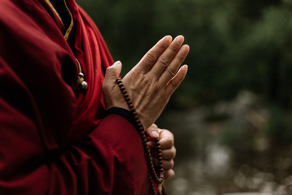 Person in Red Long Sleeve Shirt Wearing Brown Beaded Bracelet