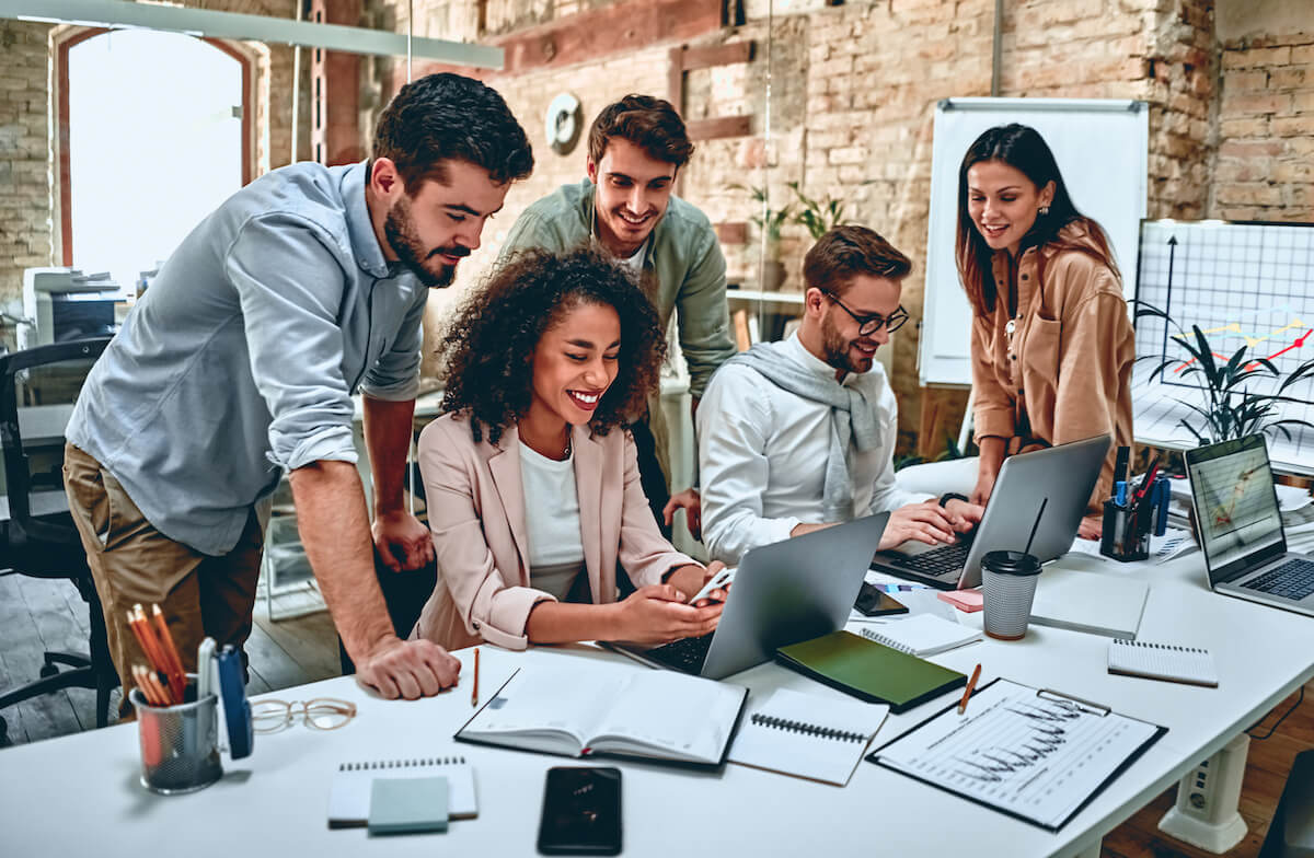 Group of employees working together