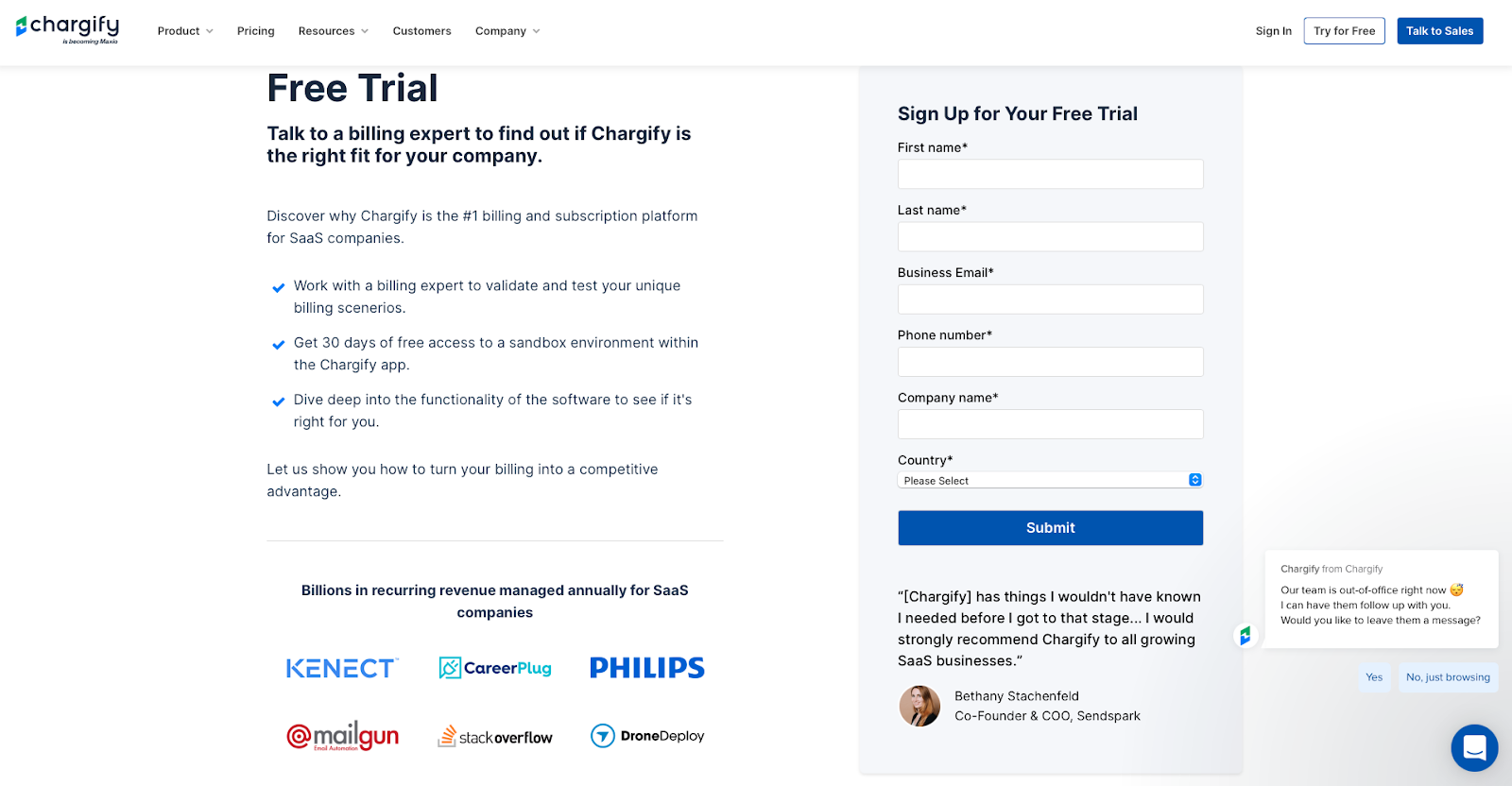 Chargify's Free Trial Landing Page