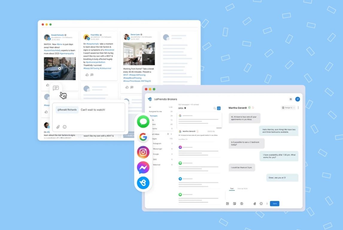 Image shows how Birdeye helps businesses engage with customers across popular social media platforms 
