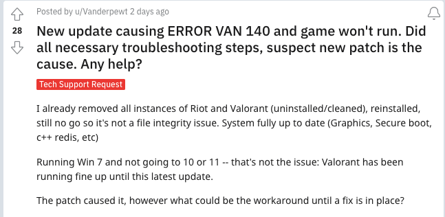 Valorant Error Code Van 140