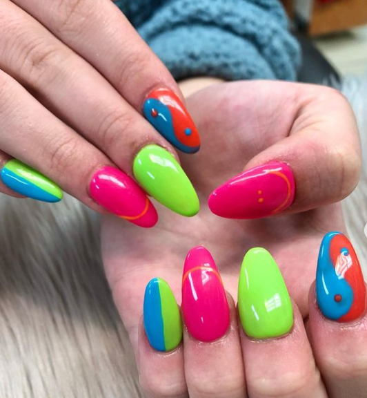 Brighter the Better Neon Nail Designs