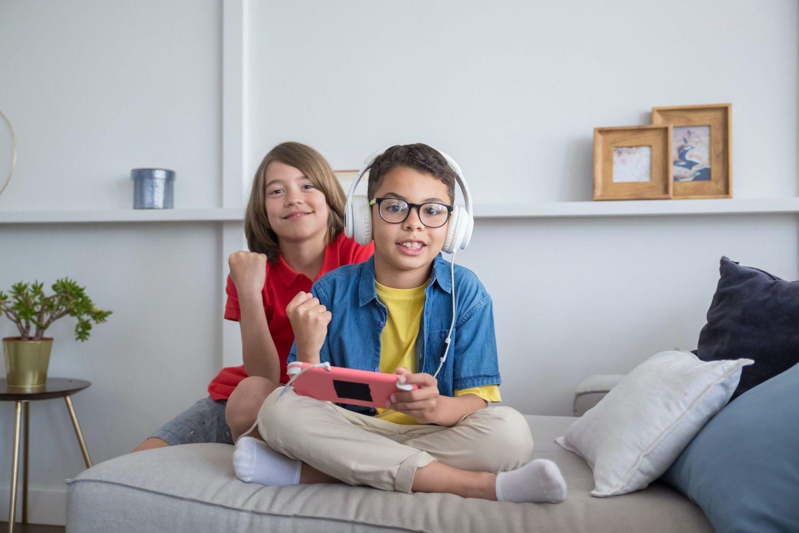 Boys playing video games 
