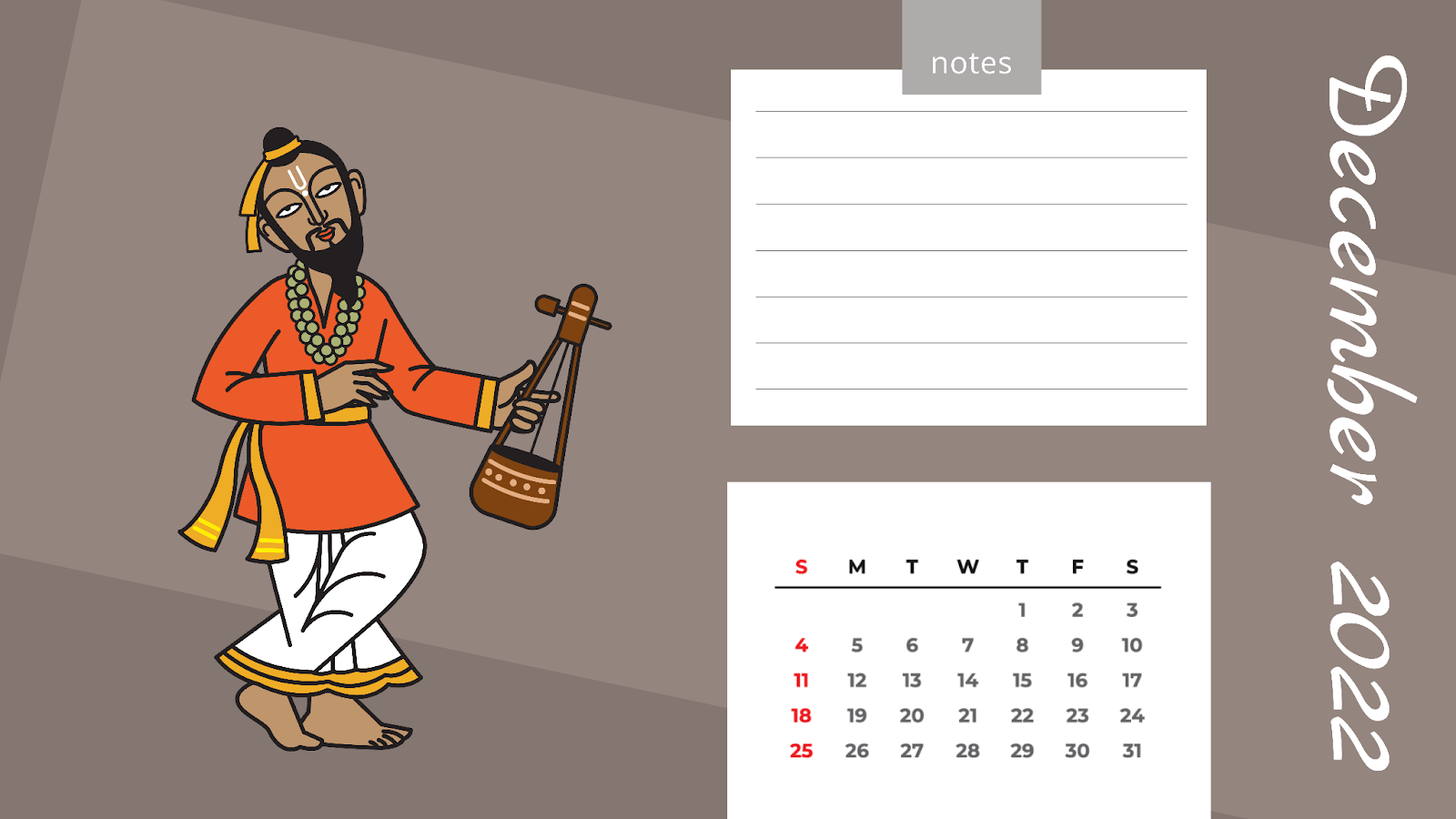 Customized Calendar December month with DrawHipo's Art of Bengal Illustrations  
