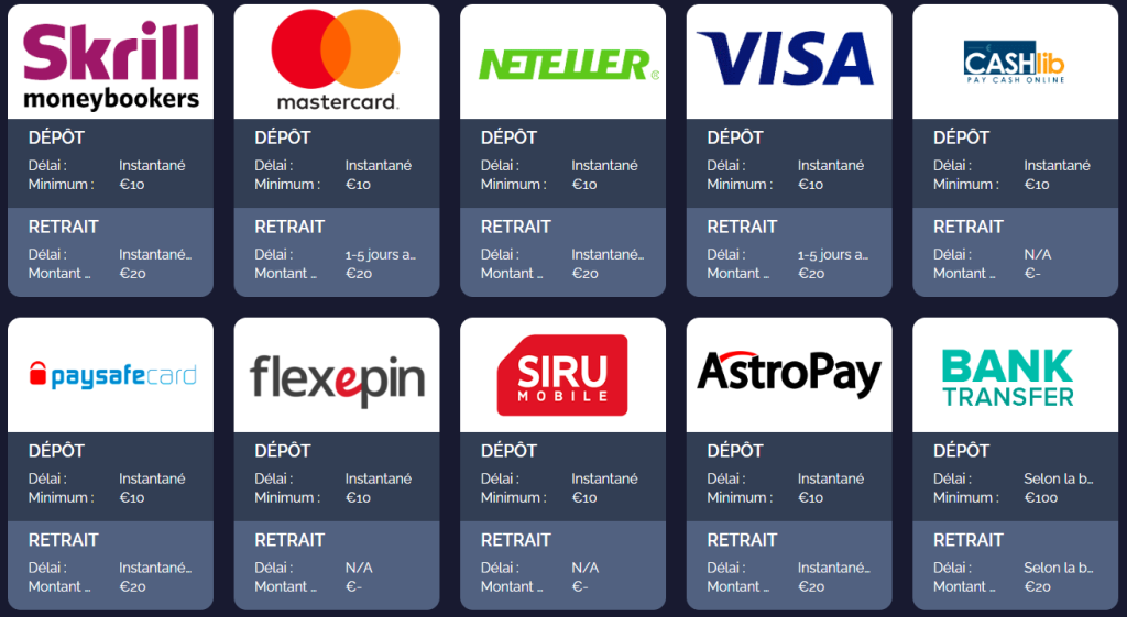 Méthodes de dépôt et de retrait Monte Cryptos Casino