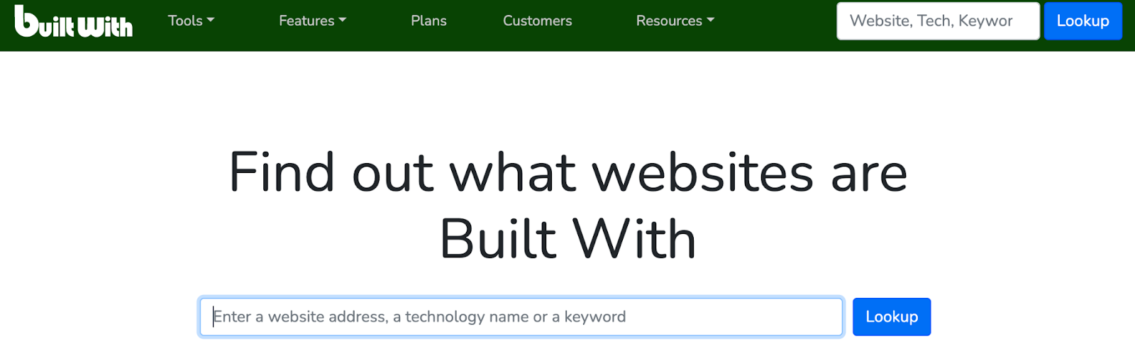 screenshot of BuiltWith website