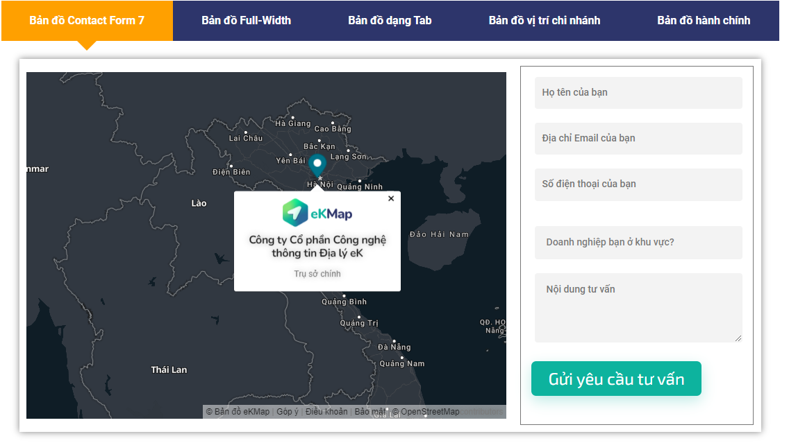 Bản đồ liên hệ của eKMap xây dựng cung cấp đầy đủ thông tin liên hệ của doanh nghiệp