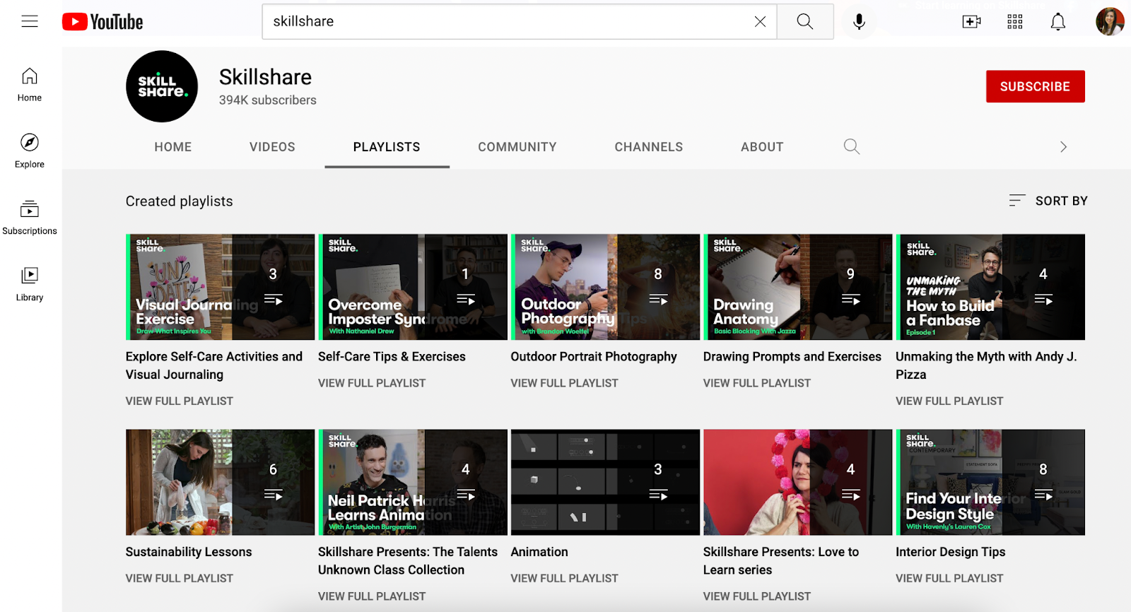 YouTube channel playlist list – multiple videos grouped under one playlist, showing thumbnails.