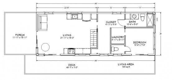 Small country plan one bedroom two bathrooms