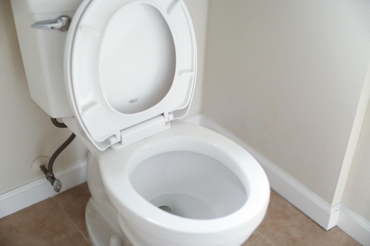 White toilet with a lifted seat