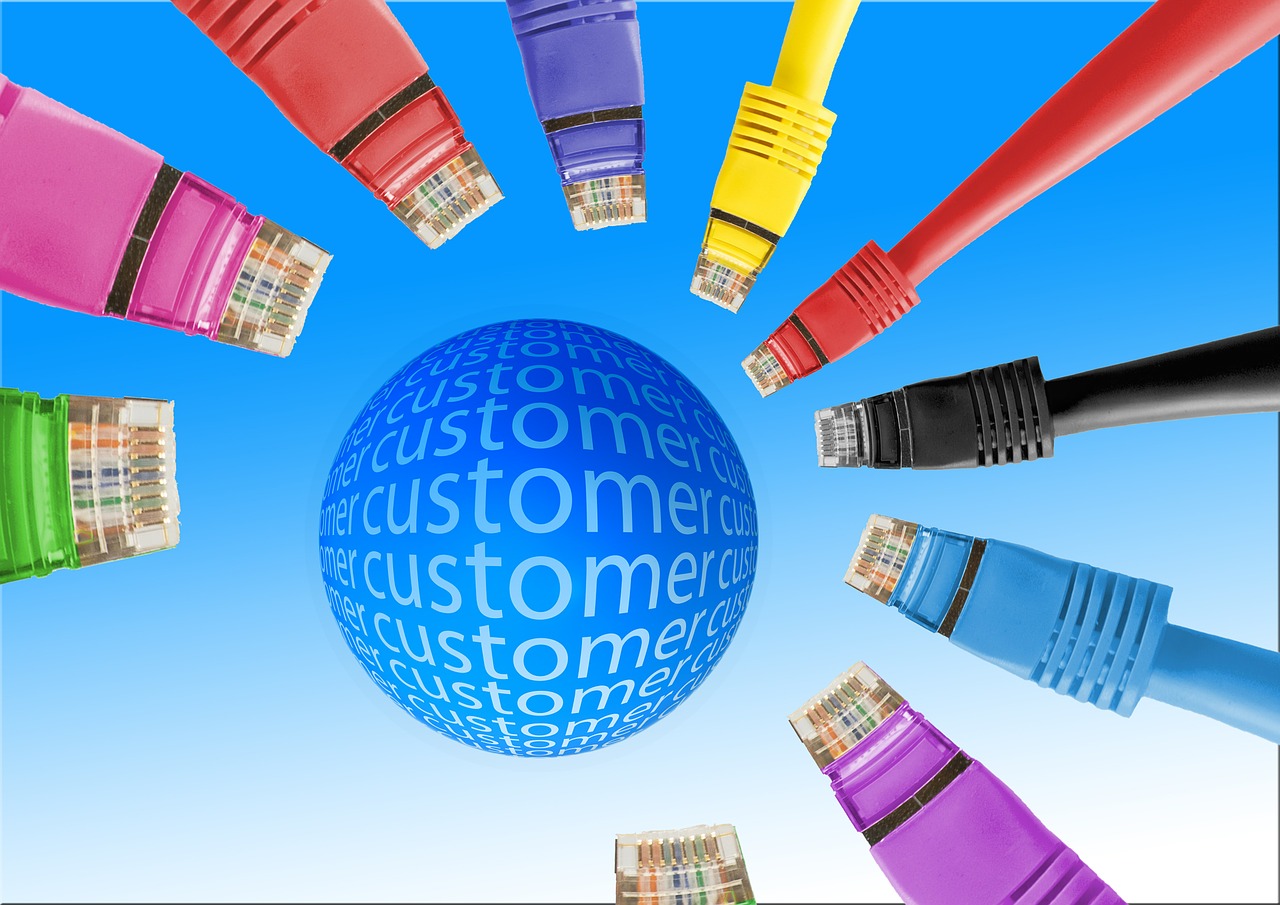 A ball with the word customer surrounded by cables