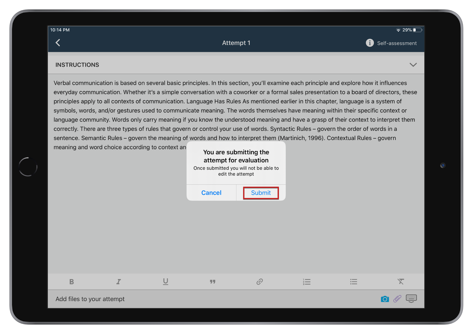 slef-assessment on teamie mobile apps