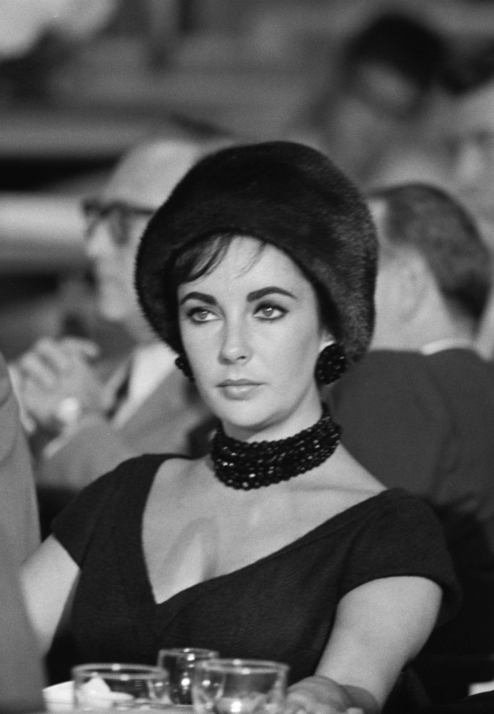 Elizabeth Taylor at a Hollywood luncheon to mark Soviet Premier Nikita Khrushchev`s historic visit to the U.S., 1959.