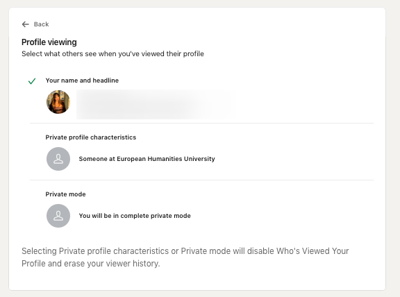 How to turn off the LinkedIn profile view feature - “Private mode” activation