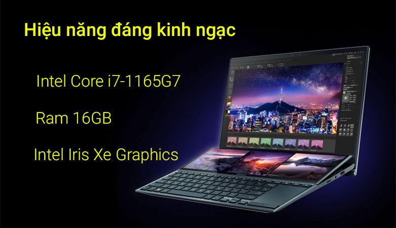 Máy tính xách tay/ Laptop Asus ZenBook Duo 14 UX482EA-KA111T (i7-1165G7) (Xanh) | Hiệu năng đáng kinh ngạc