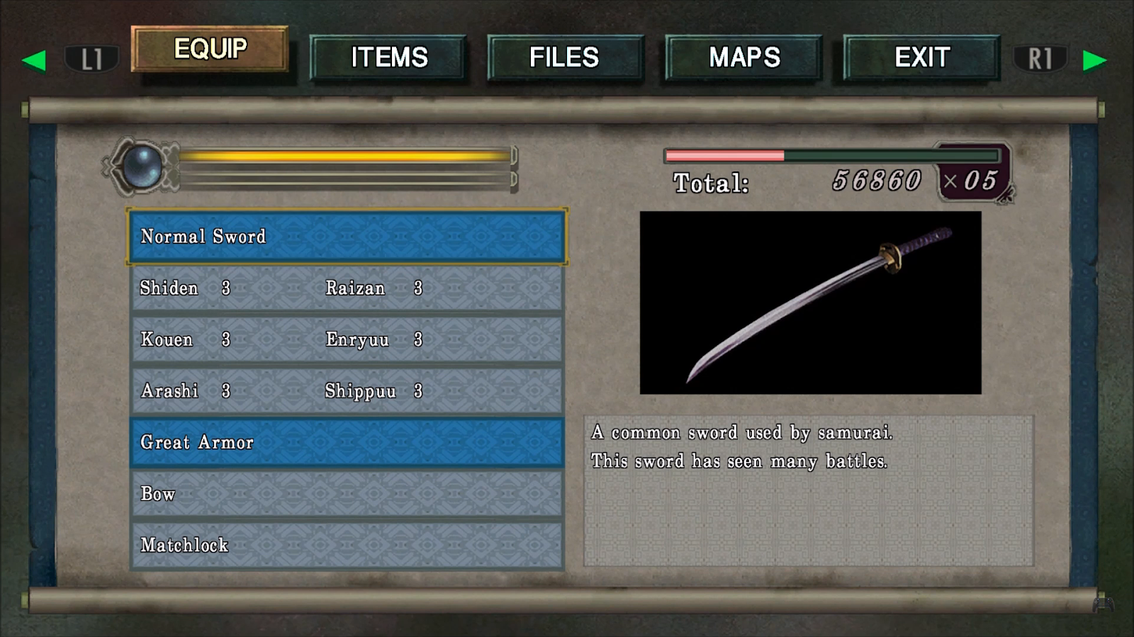 choosing a weapon in Ominusha Warload game
