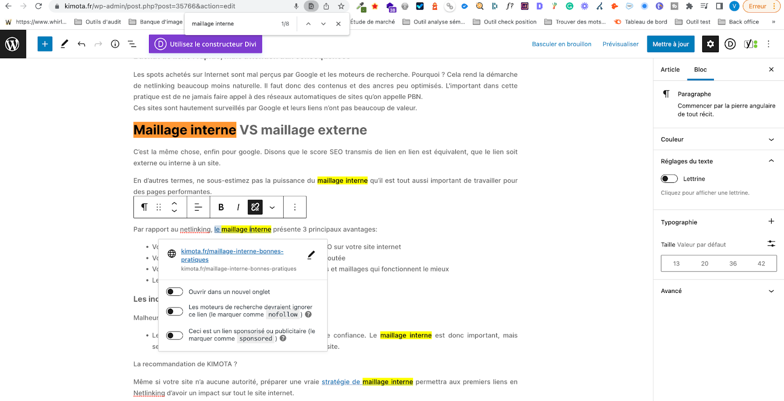Choisir le bon mot-clé pour mettre le lien 
