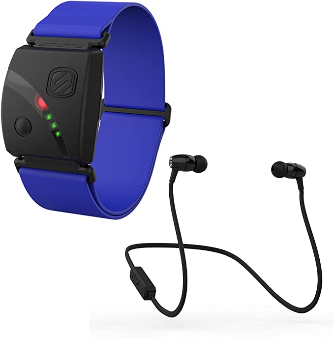 Scosche Rhythm 24 Heart Rate Monitor Armband and Bluetooth Wireless Earbuds Sport Bundle (Blue)