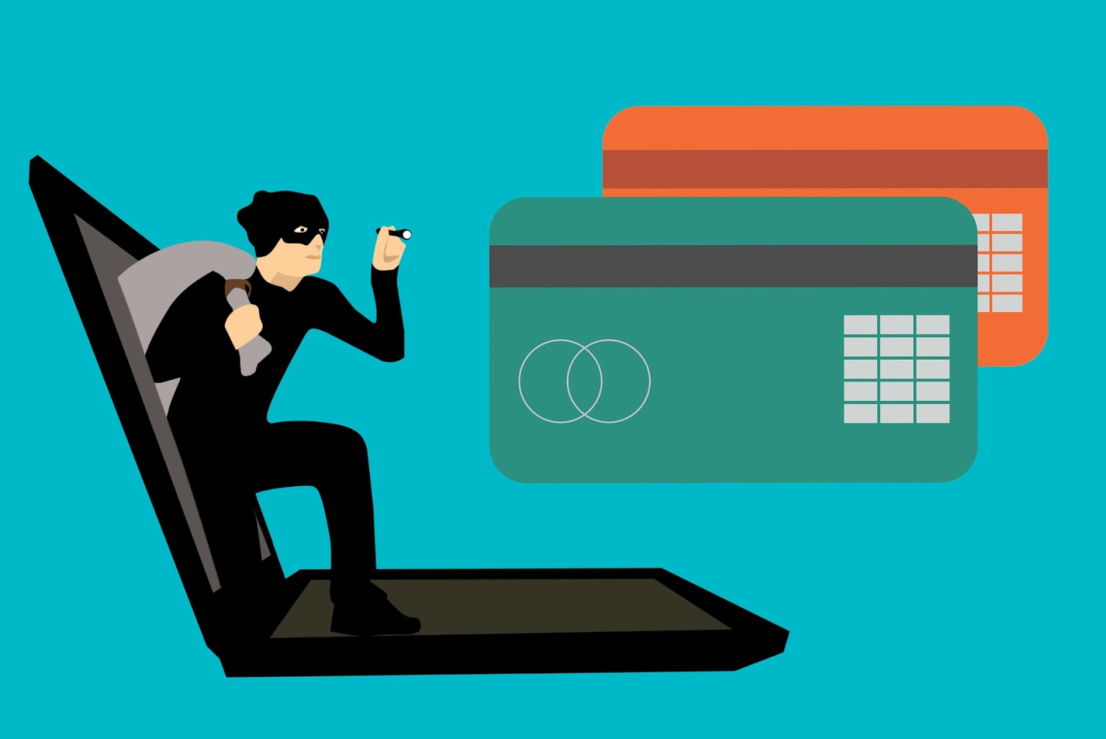 A picture depicting an animation of a fraud stealing credit cards data