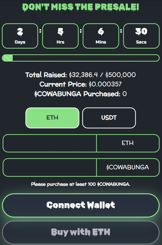 Cowabunga Coin presale. 