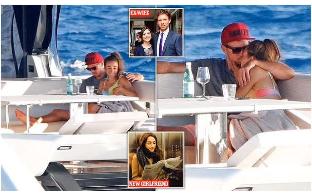 Nagelsmann cuddles with his new girlfriend on a yacht off the coast of Ibiza, Spain.