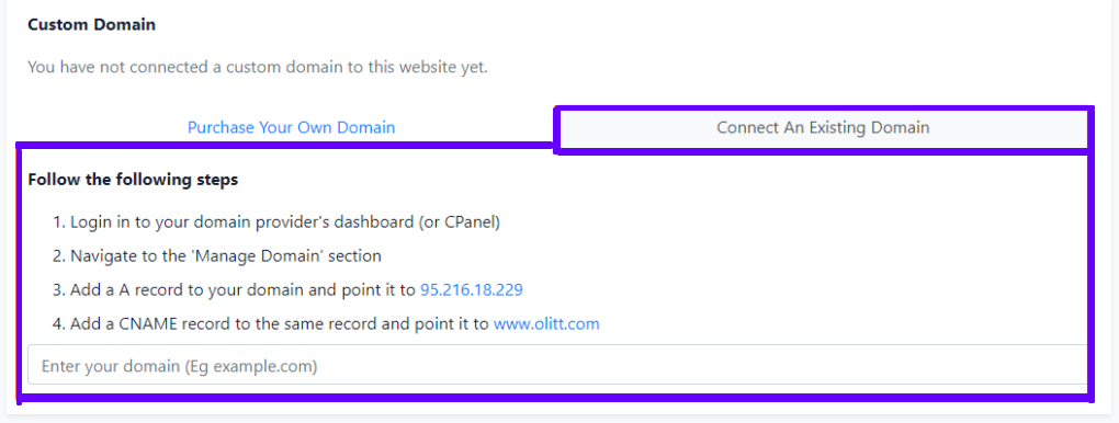 Connecting a domain on Olitt