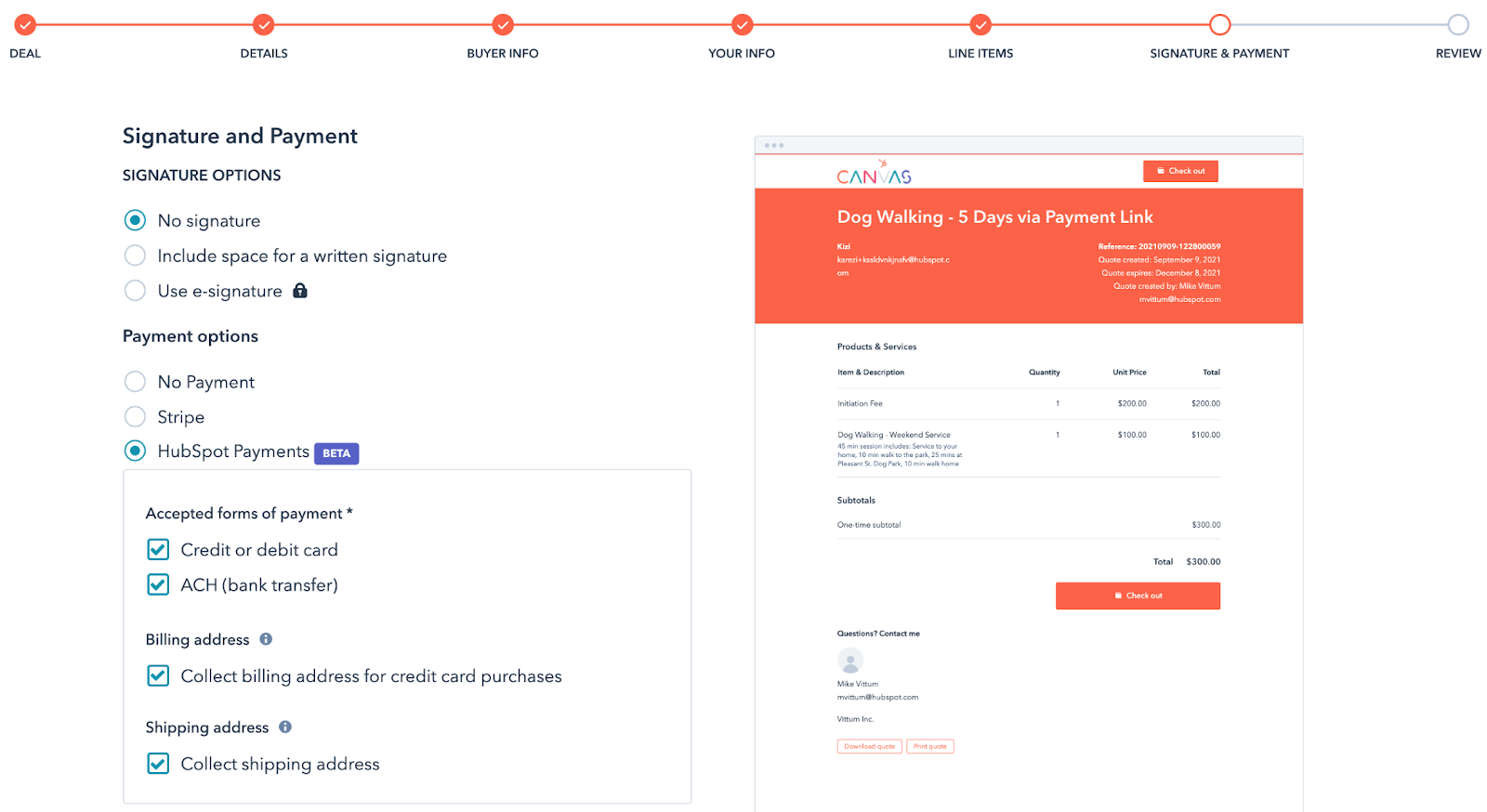 Building an invoice in HubSpot Payments