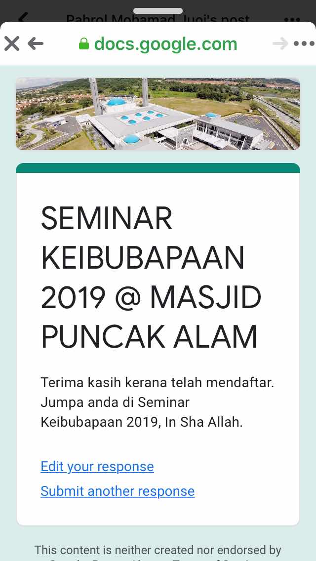 Seminar keibubapaan Masjid Puncak Alam Pahrol Mohamad Juoi
