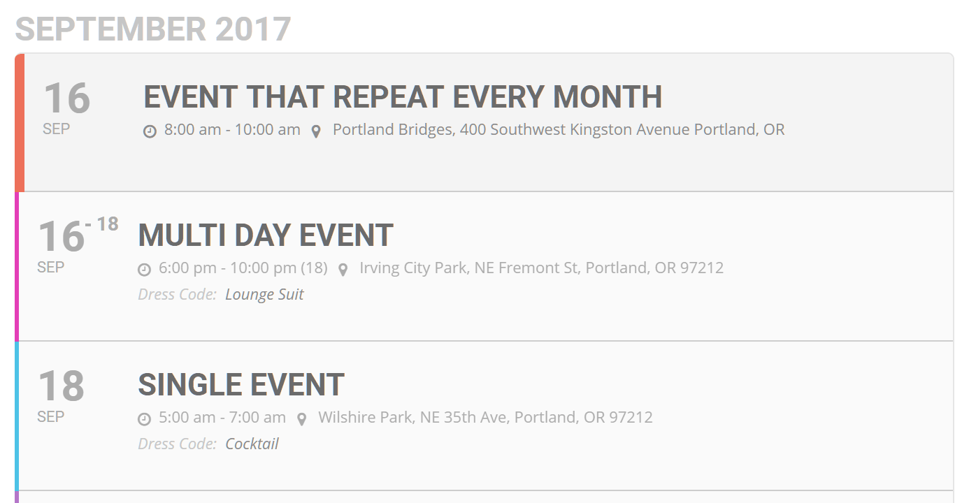 Lista de eventos