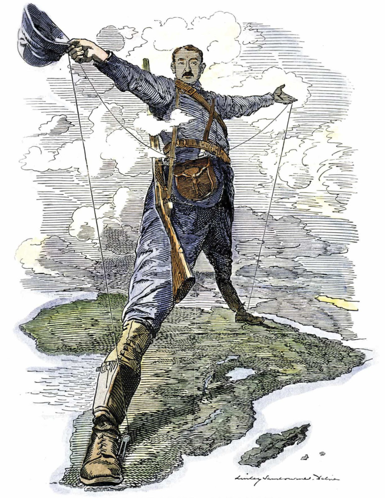 Зображення 1. Колос Родса. Карикатура в журналі Punch, 1892 рік. Джерело: wikipedia.org.