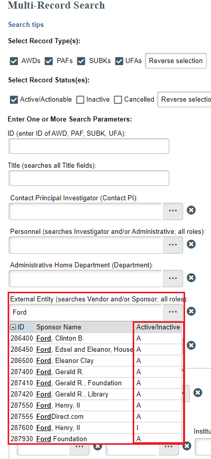 Multi-Record Search External Entity Lookup field