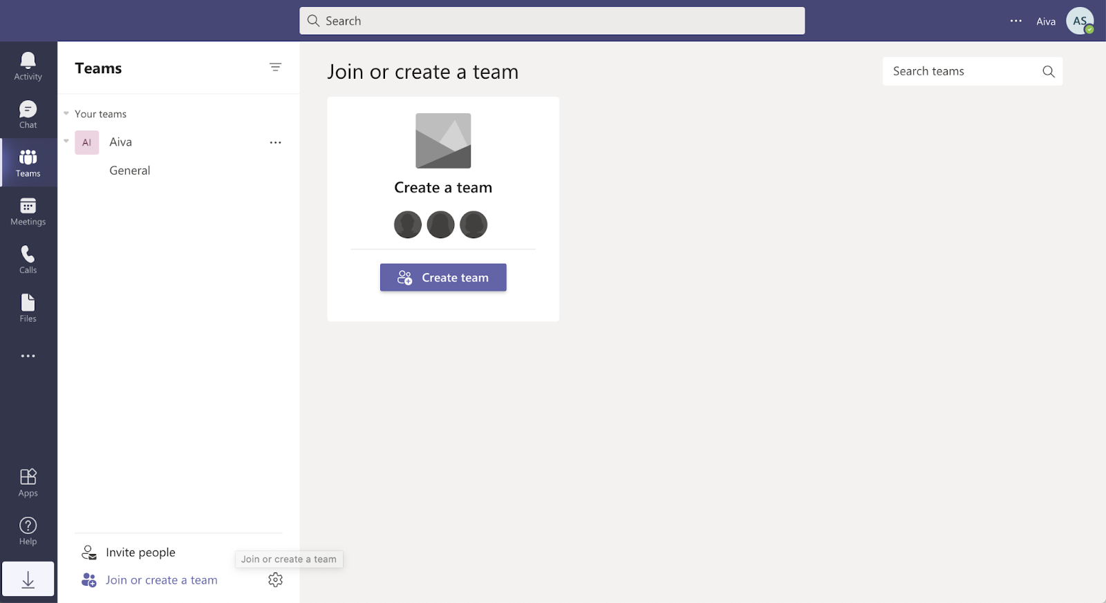 Creating a new team on Microsoft Teams web app's dashboard