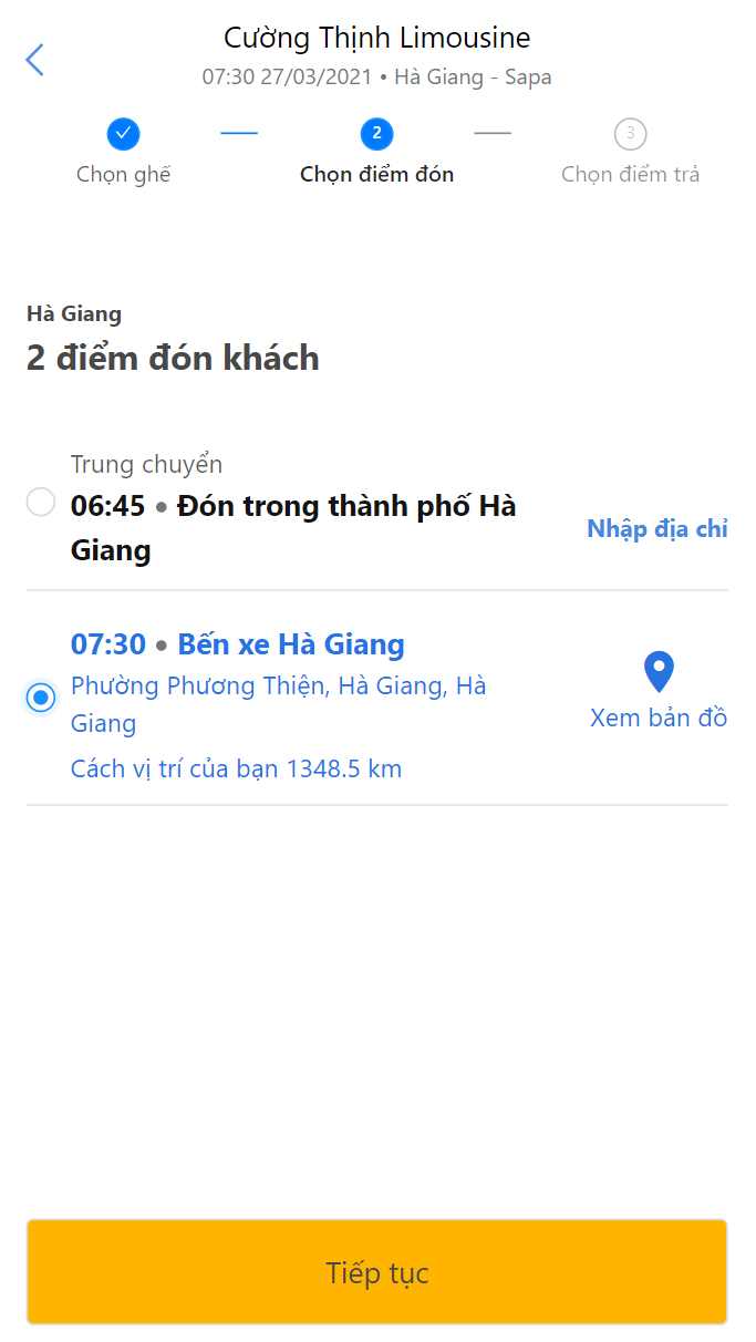 Chọn giờ, chọn chỗ, điểm đón/trả và điền đầy đủ thông tin.