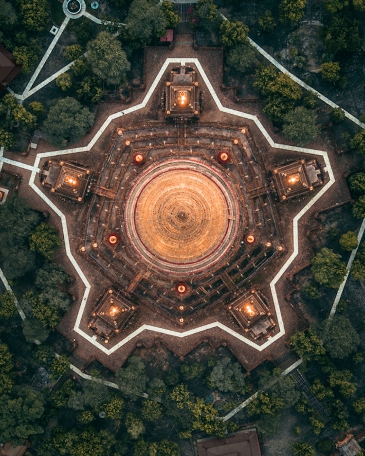 Aerial View of Dhamma Yazika Pagoda in Bagan, Myanmar