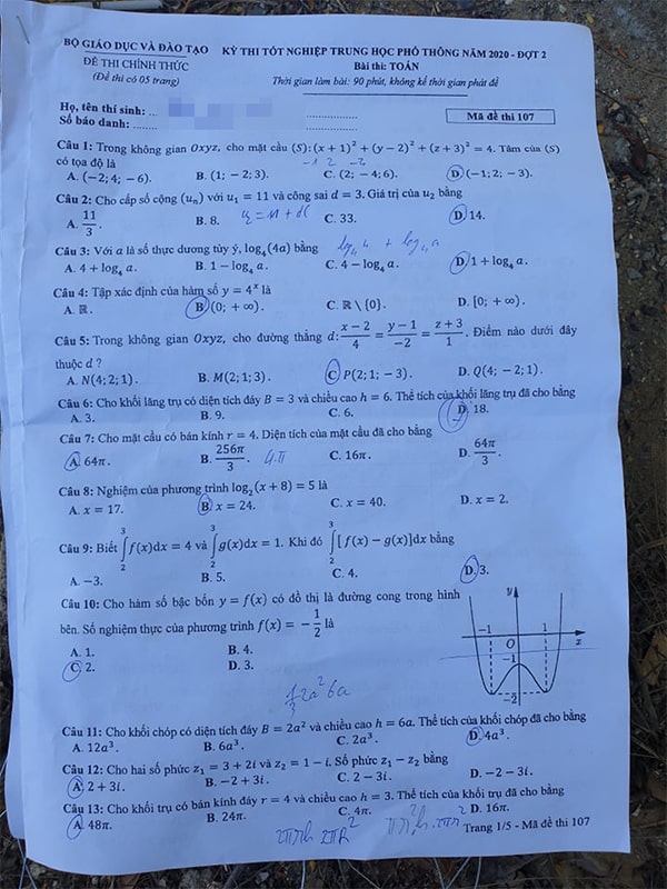 đề thi thptqg môn toán 2020 đợt 2