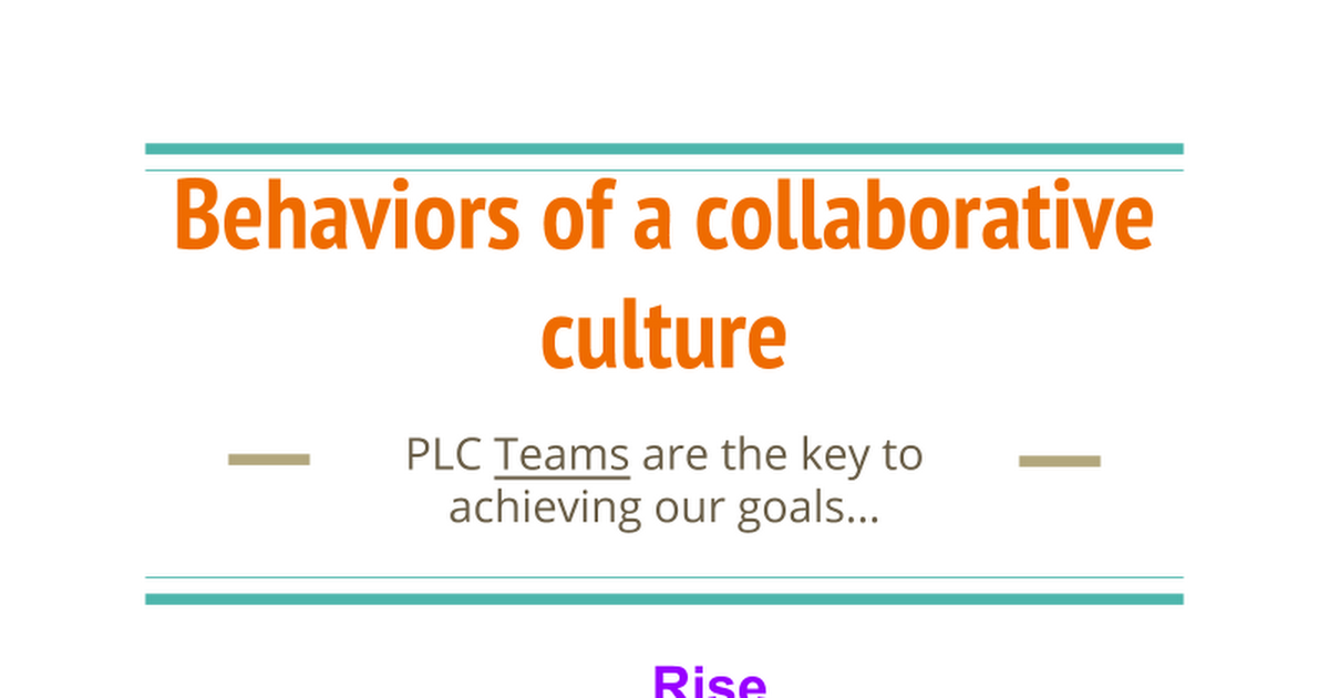 Behaviors of a Collaborative culture- KMS 8/18