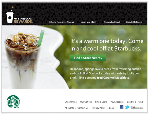 Starbucks reward page on website