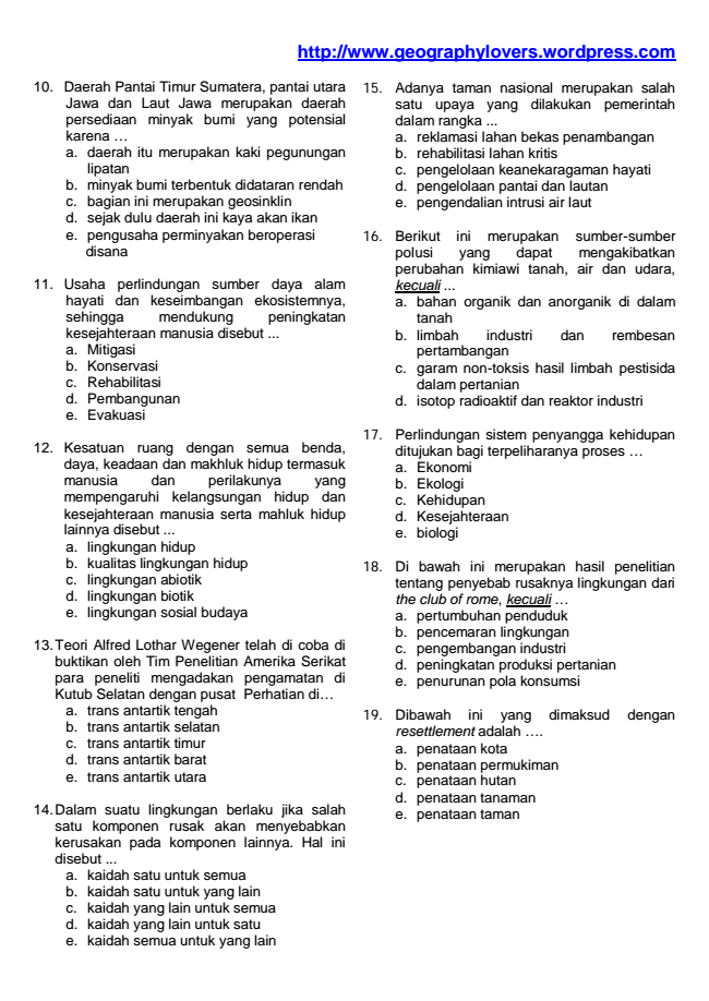 Soal Soal Geografi Kelas 11