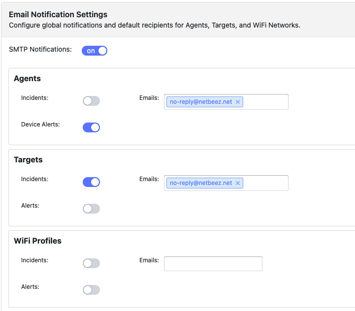 NetBeez configuration of notifications