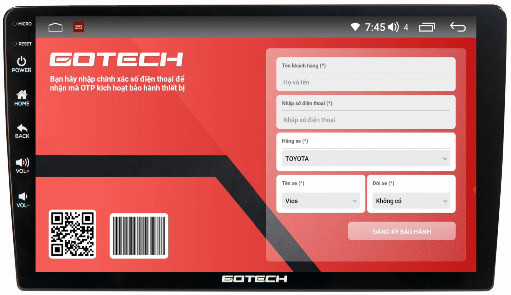 Phần mềm bảo hành điện tử trên Gotech GT10 Pro