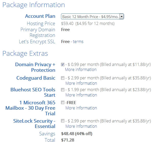 Choosing your settings and package